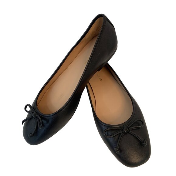 Cole Haan Yara Soft Ballet Flats Bow Detail Black Leather Size 8.5 A9023 - Picture 1 of 8
